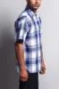 Western Casual Plaid Short Sleeve Button Up Shirt (White/Royal) sold by G-Style USA