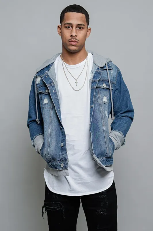 Layered Look Distressed Denim Jacket sold by G-Style USA