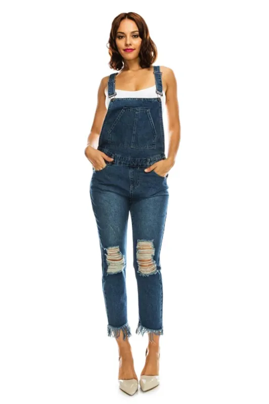 Women's Destroyed and Frayed Hem Denim Overalls sold by G-Style USA