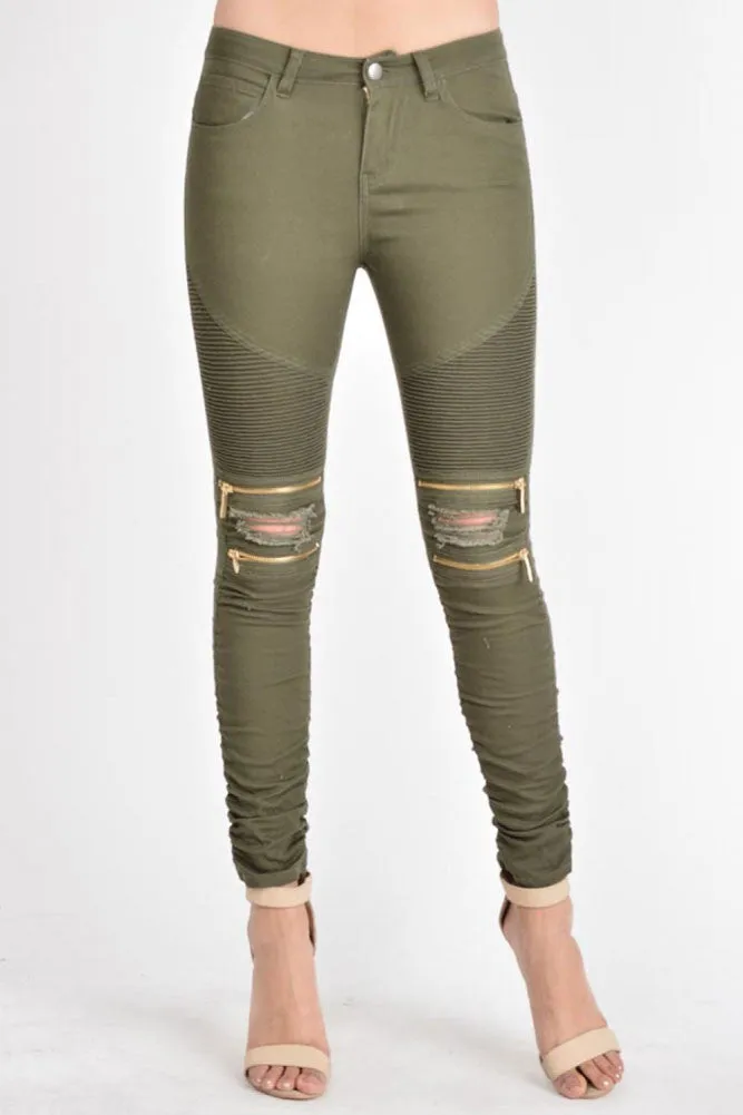 Women's Biker Style Ripped Zip Rider Pants sold by G-Style USA