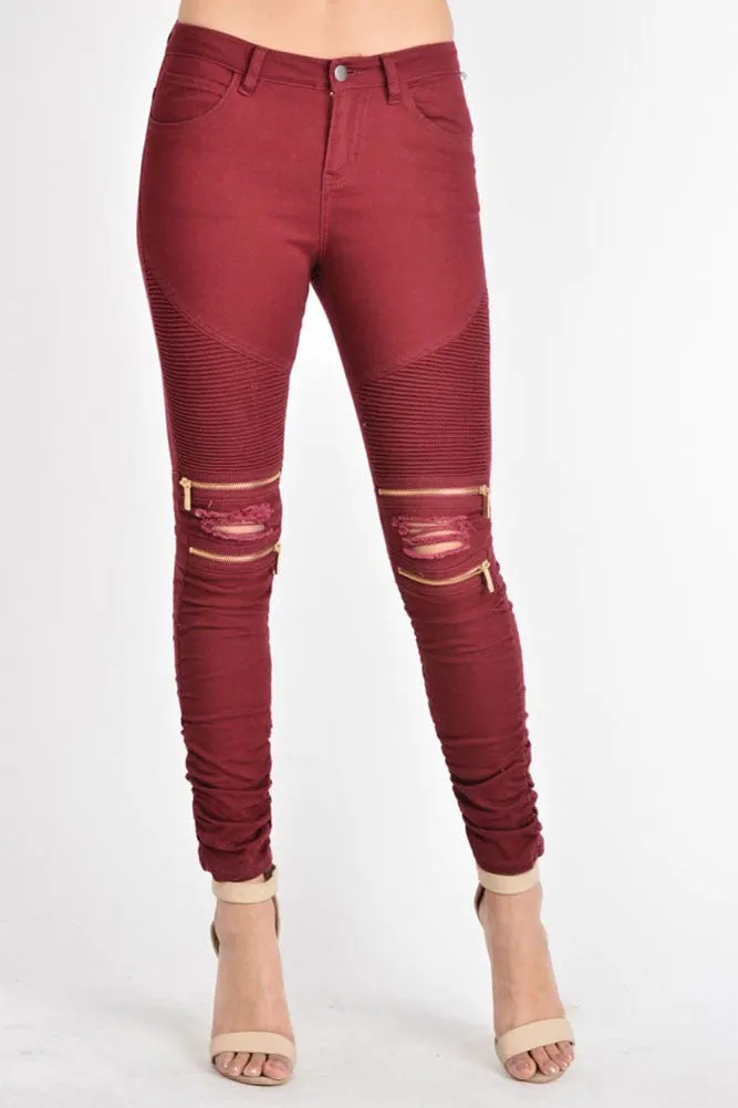 Women's Biker Style Ripped Zip Rider Pants sold by G-Style USA product image thumbnail 2