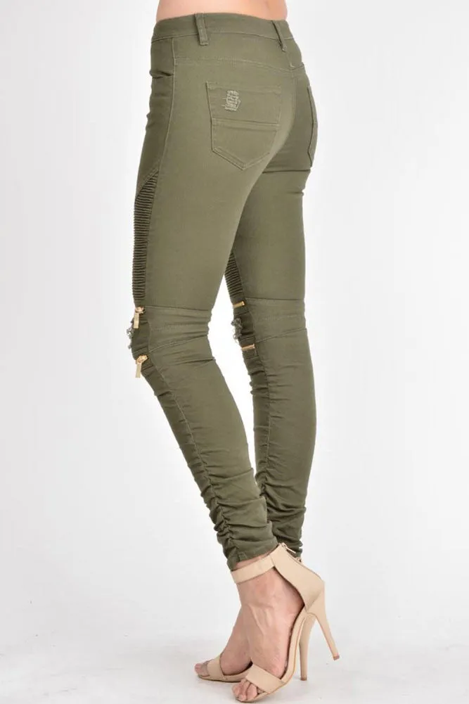 Women's Biker Style Ripped Zip Rider Pants sold by G-Style USA product image thumbnail 3