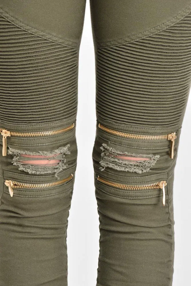 Women's Biker Style Ripped Zip Rider Pants sold by G-Style USA product image thumbnail 5