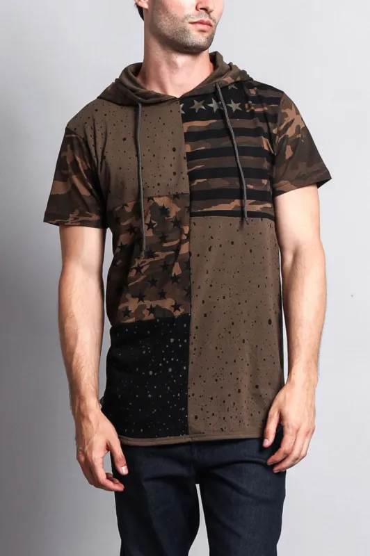 Star Print Block Camo Splatter Hooded T-Shirt sold by G-Style USA