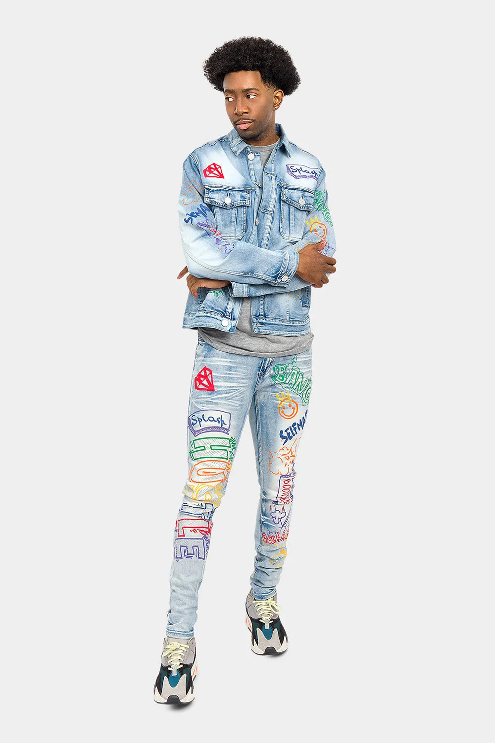 Graffiti Faded Washed Denim Jacket sold by G-Style USA product image thumbnail 5