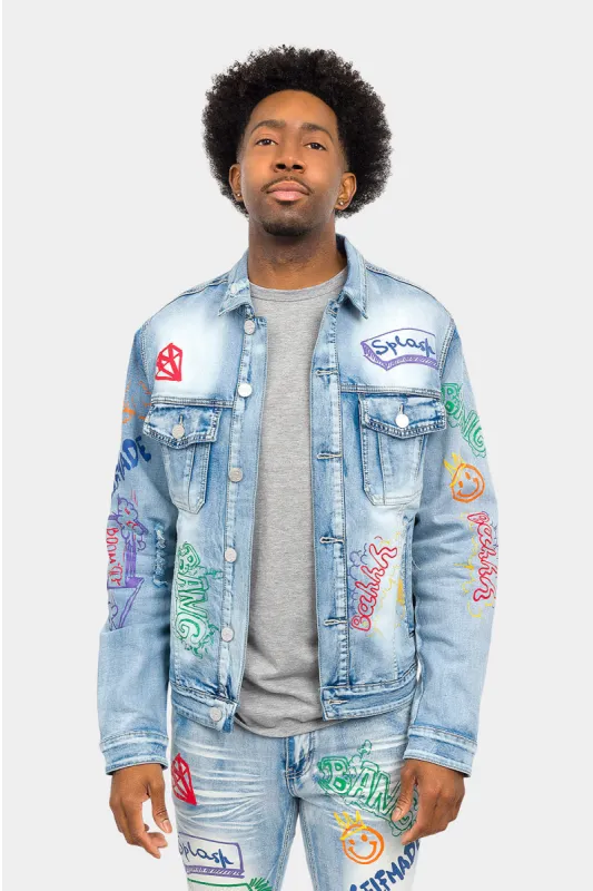 Graffiti Faded Washed Denim Jacket sold by G-Style USA