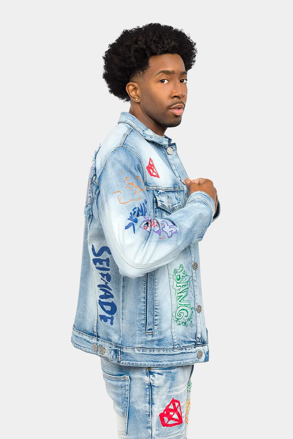 Graffiti Faded Washed Denim Jacket sold by G-Style USA product image thumbnail 4