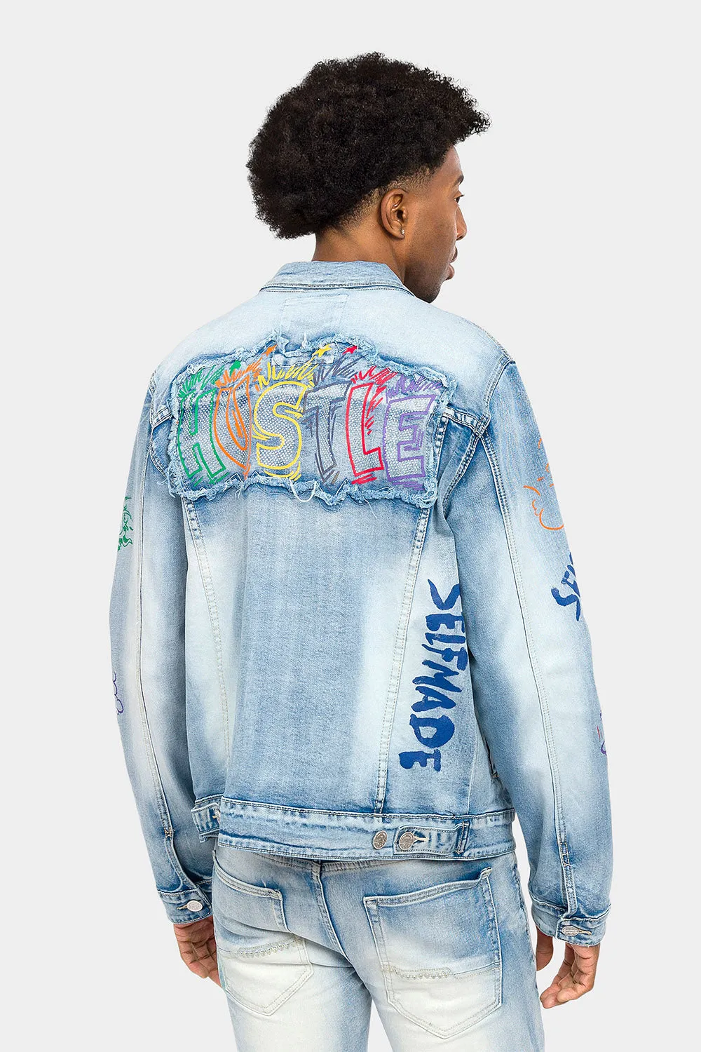 Graffiti Faded Washed Denim Jacket sold by G-Style USA product image thumbnail 3