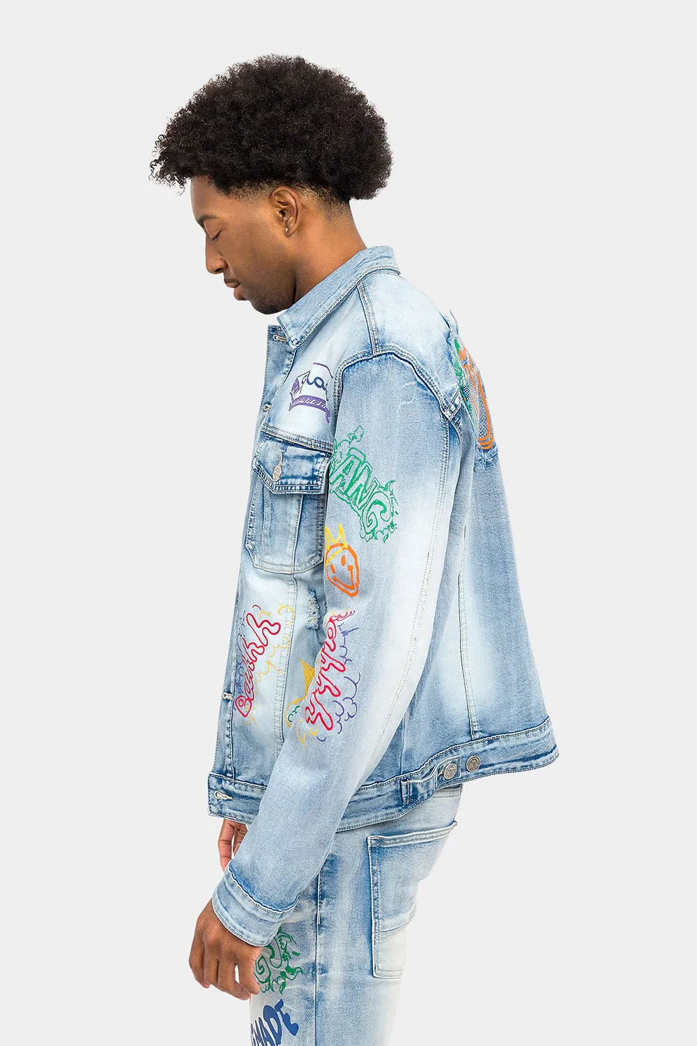 Graffiti Faded Washed Denim Jacket sold by G-Style USA product image thumbnail 2
