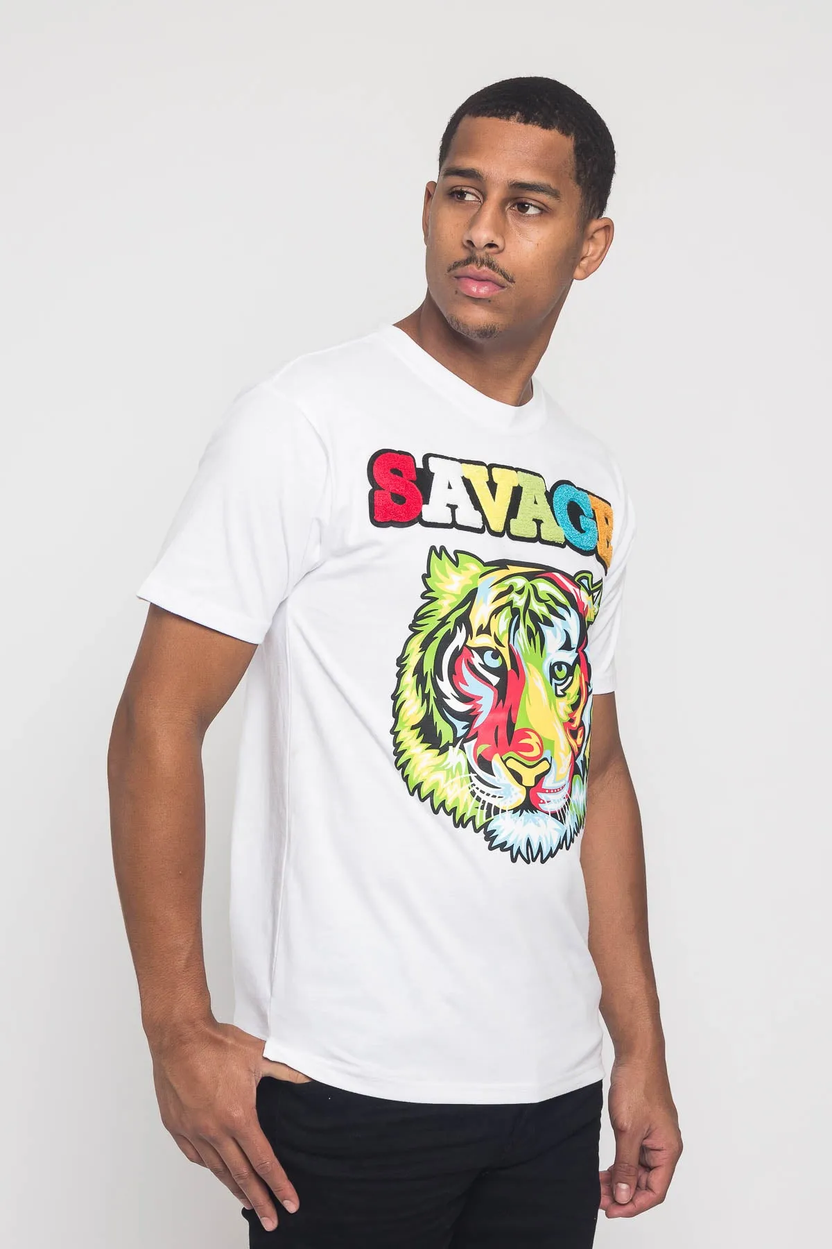 Colorful Chenille Patched Savage Tiger T-Shirt sold by G-Style USA product image thumbnail 3