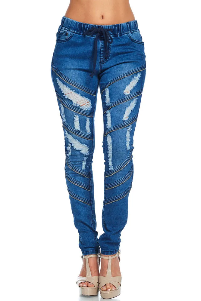 Women's Diagonal Zipper Denim Jogger sold by G-Style USA