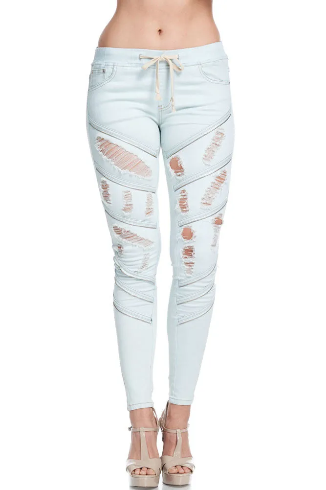 Women's Diagonal Zipper Denim Jogger sold by G-Style USA product image thumbnail 2