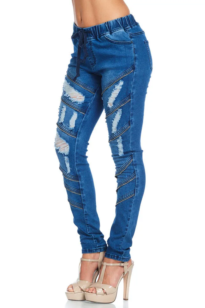 Women's Diagonal Zipper Denim Jogger sold by G-Style USA product image thumbnail 3