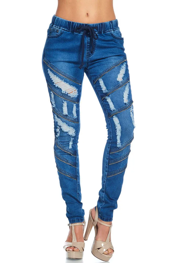 Women's Diagonal Zipper Denim Jogger sold by G-Style USA product image thumbnail 5