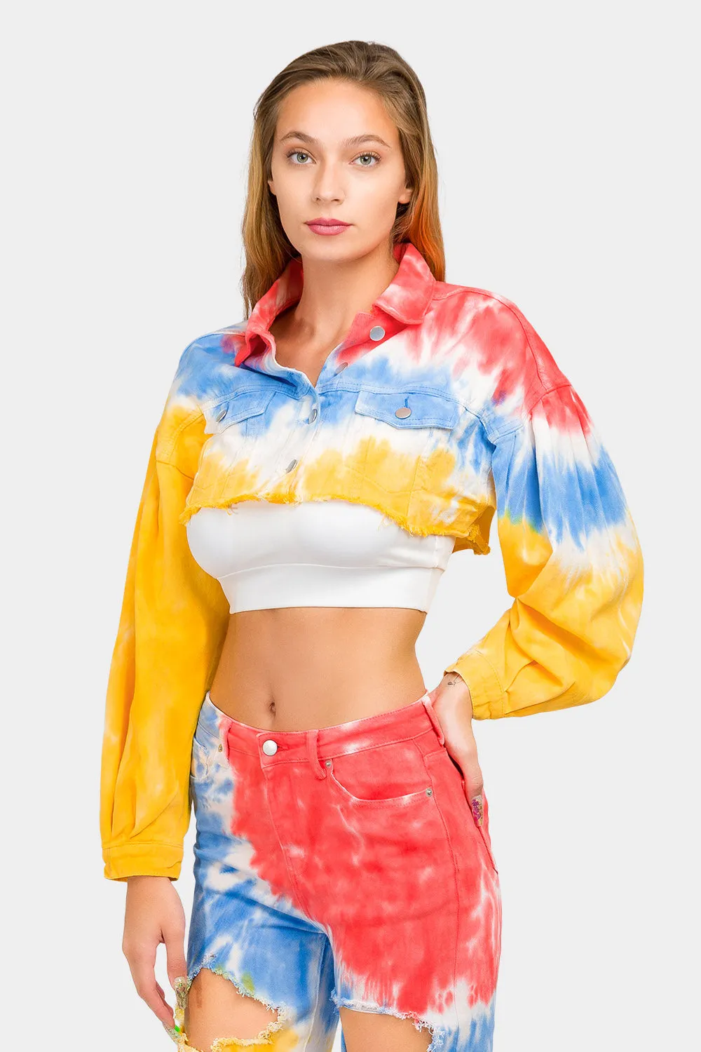 Tie Dye Cropped Denim Jacket sold by G-Style USA