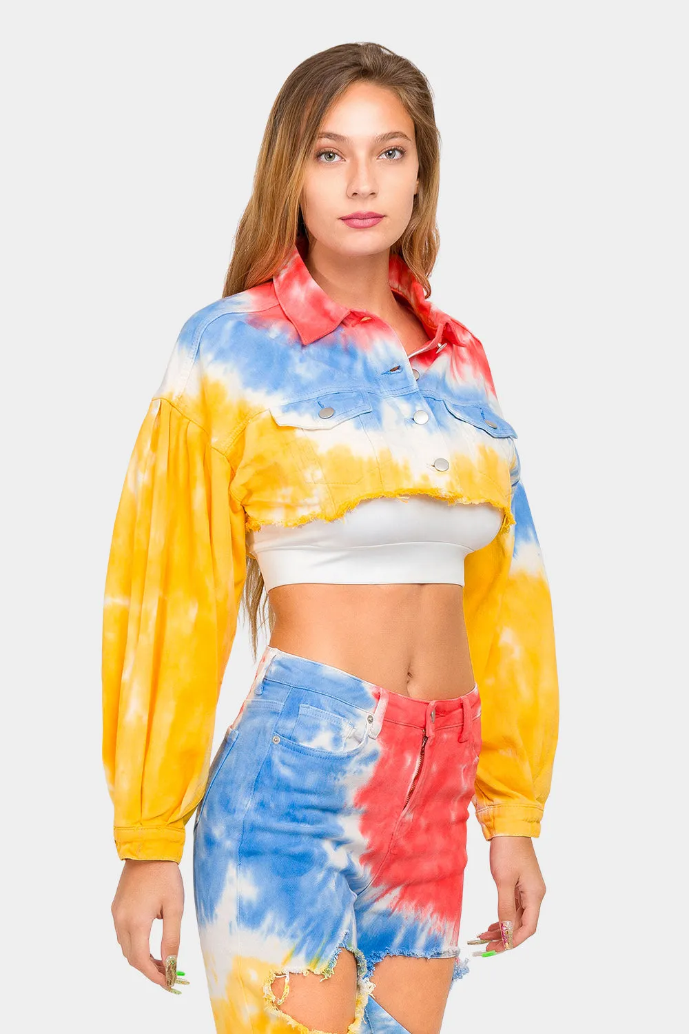 Tie Dye Cropped Denim Jacket sold by G-Style USA product image thumbnail 3