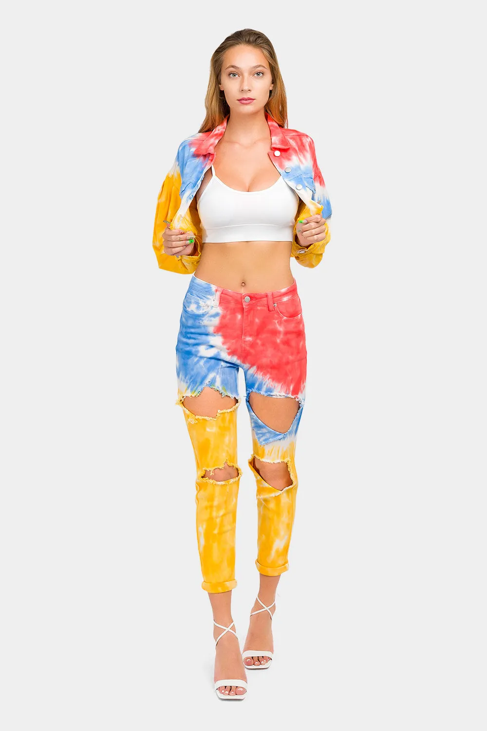Tie Dye Cropped Denim Jacket sold by G-Style USA product image thumbnail 4