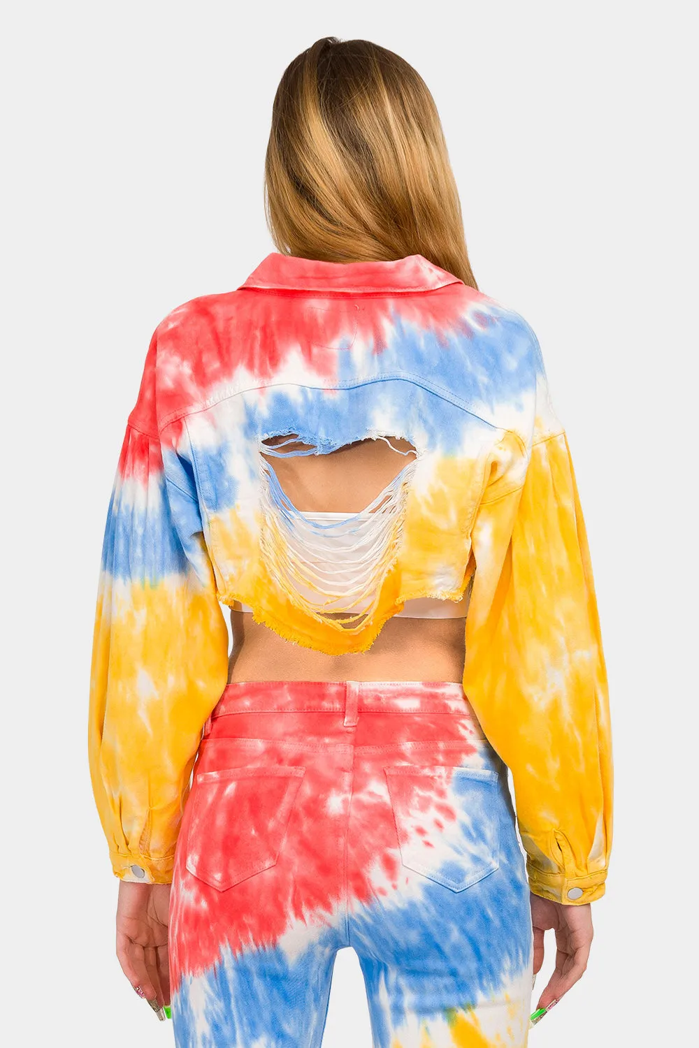Tie Dye Cropped Denim Jacket sold by G-Style USA product image thumbnail 2