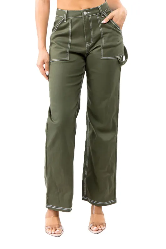 Women's High Rise Carpenter Wide Leg Denim Pants made by American Bazi