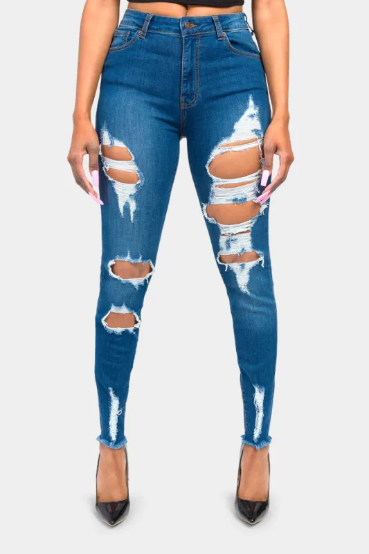 High Rise Destroyed Skinny Jeans sold by G-Style USA