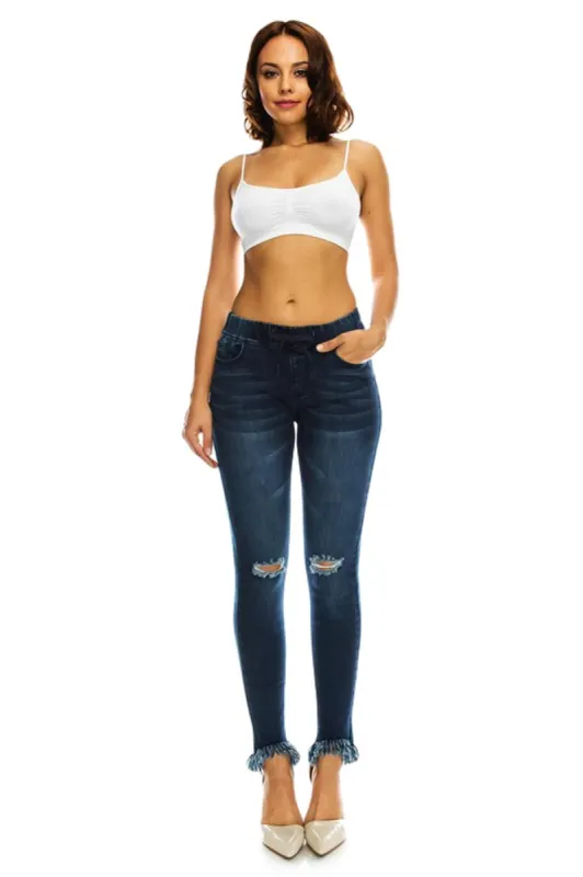 Women's Distressed Knee and Frayed Hem Denim Joggers sold by G-Style USA