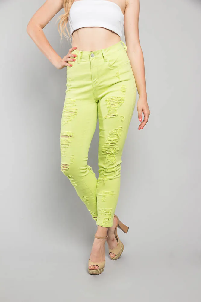 Neon Double Distressed Skinny Jeans sold by G-Style USA