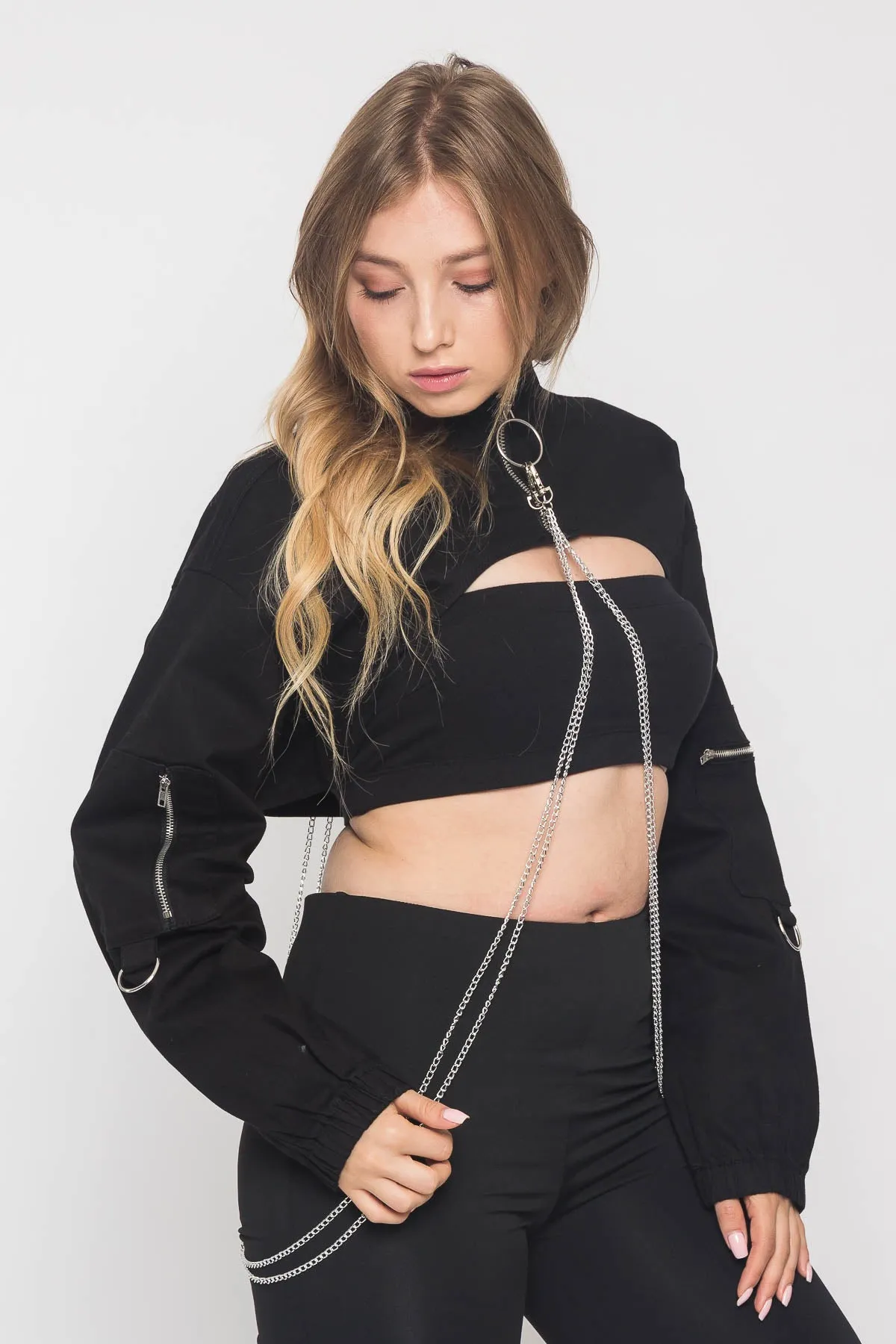 Cropped Shirt Jacket with Chains sold by G-Style USA product image thumbnail 5