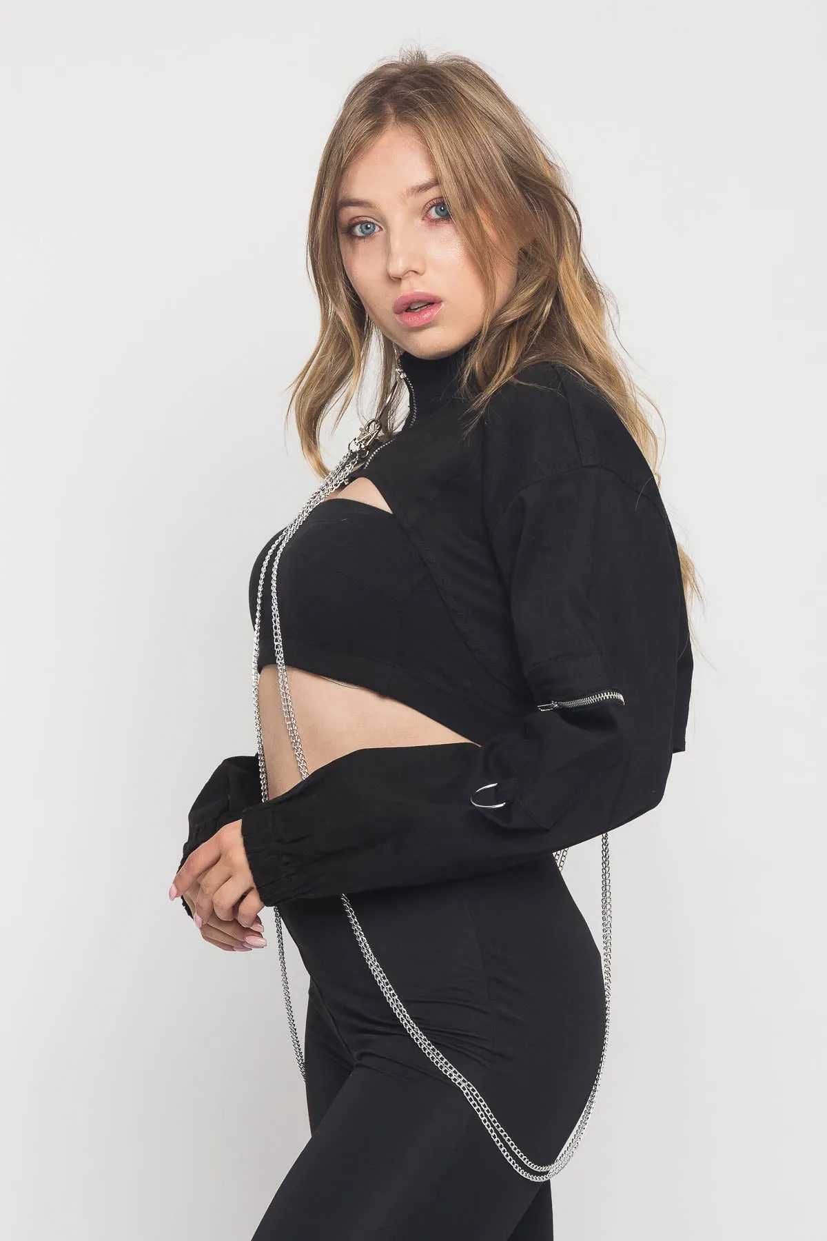 Cropped Shirt Jacket with Chains sold by G-Style USA product image thumbnail 3