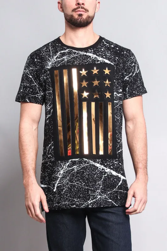Metallic American Flag Marble Print T-Shirt made by G-Style USA