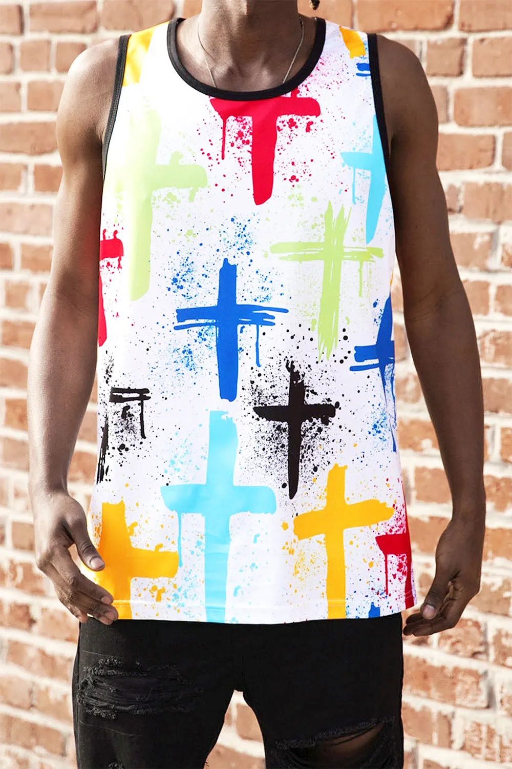 Men's Cross Paint Splatter Tank Top sold by G-Style USA product image thumbnail 3