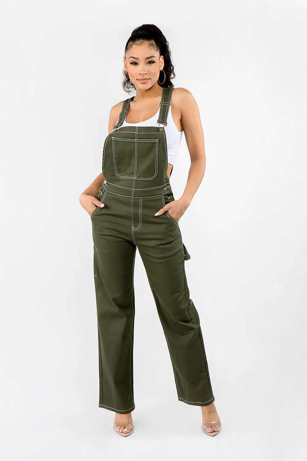 Women's Essential Wide Fit Solid Color Denim Overalls sold by G-Style USA