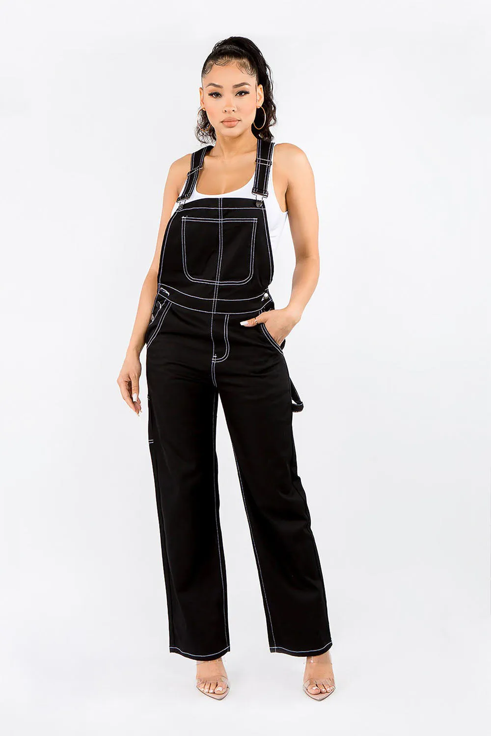 Women's Essential Wide Fit Solid Color Denim Overalls sold by G-Style USA product image thumbnail 5