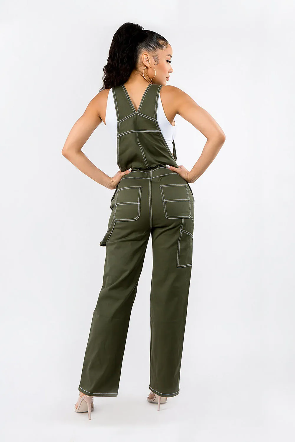 Women's Essential Wide Fit Solid Color Denim Overalls sold by G-Style USA product image thumbnail 3