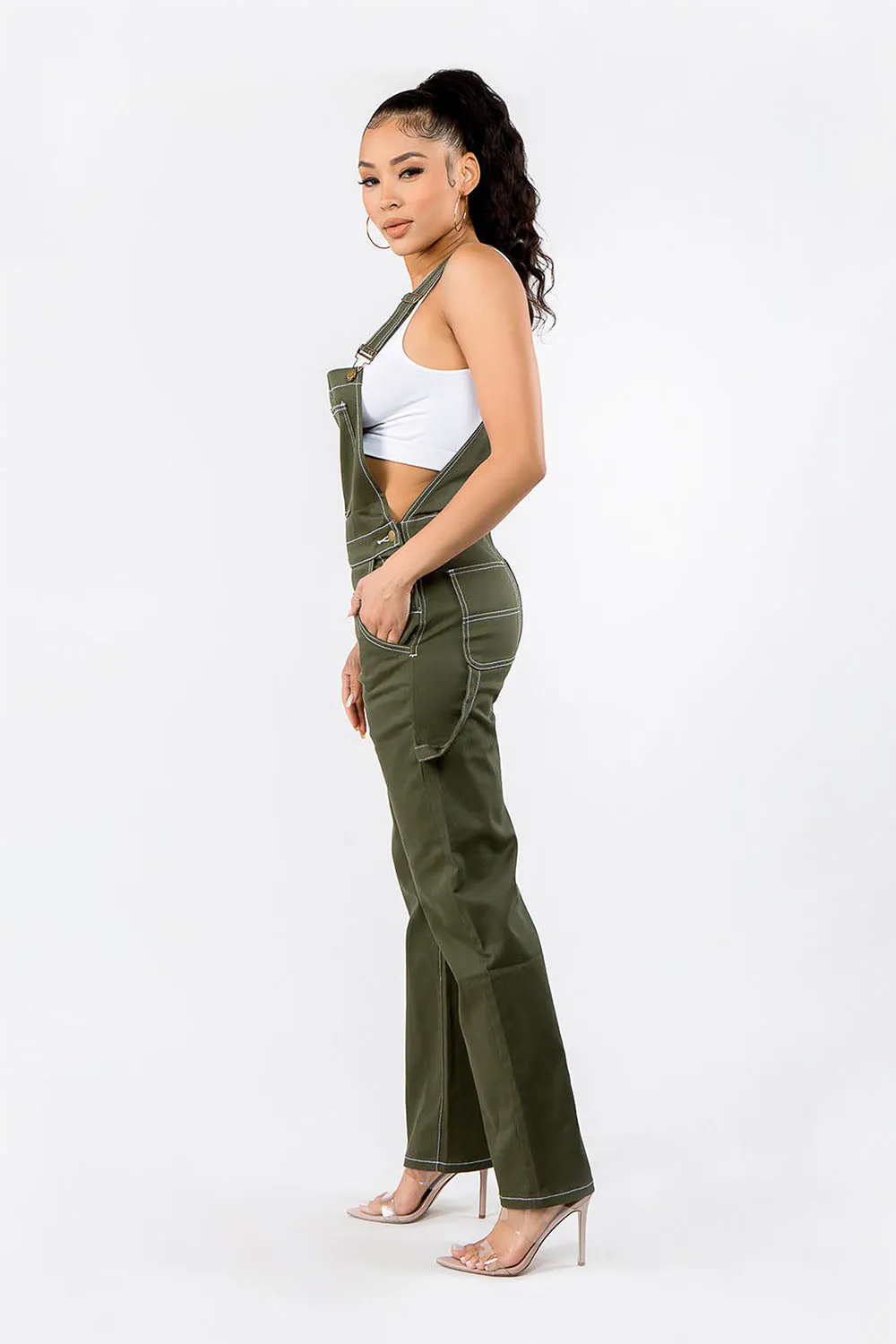 Women's Essential Wide Fit Solid Color Denim Overalls sold by G-Style USA product image thumbnail 2