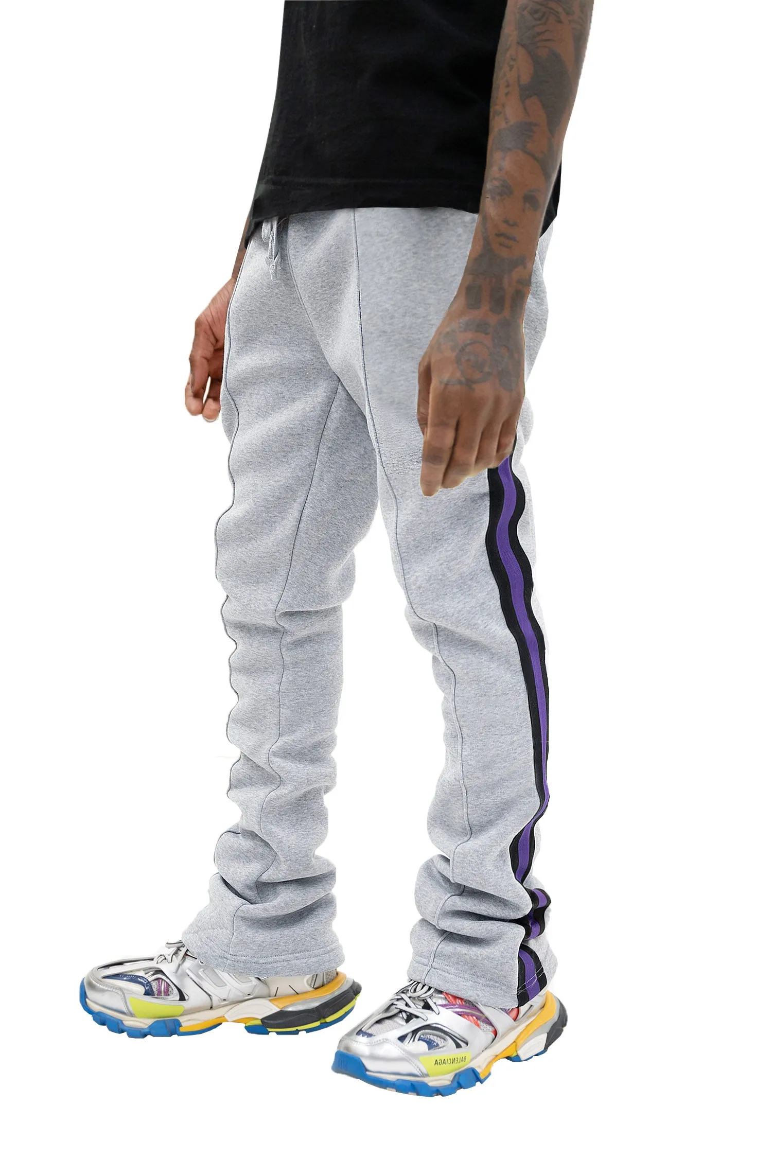 Men's Side Stripe Fleece Stacked Sweat Pants sold by G-Style USA product image thumbnail 2
