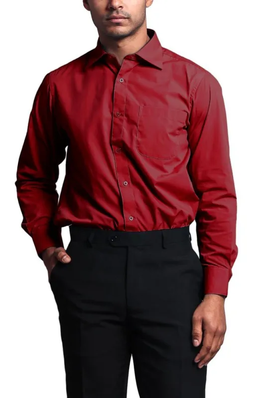 Regular Fit Long Sleeve Dress Shirt - Red sold by G-Style USA