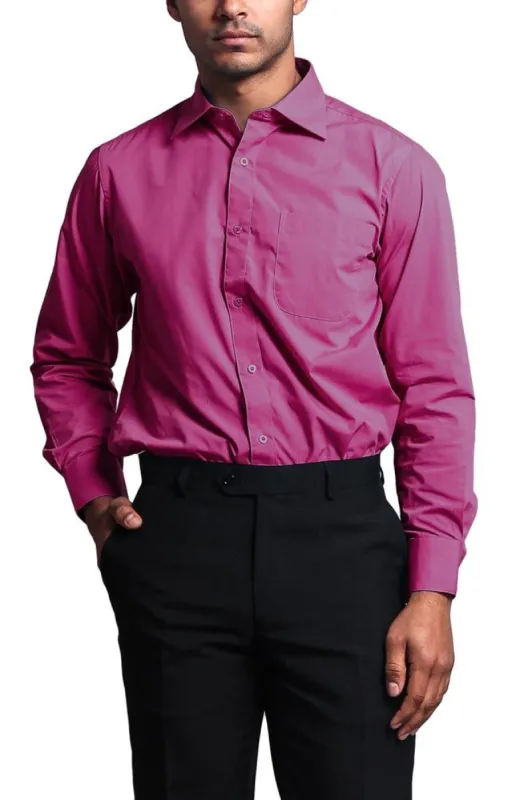 Regular Fit Long Sleeve Dress Shirt - Fuchsia sold by G-Style USA