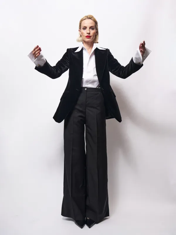 Trousers - Black wool-mohair blend sold by Maximilian Mogg