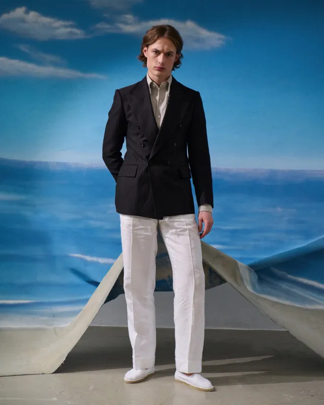 Jacket - Black herringbone wool-linen-blend sold by Maximilian Mogg