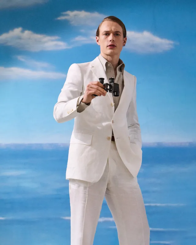 Shirt - Beige linen hidden-button-down sold by Maximilian Mogg