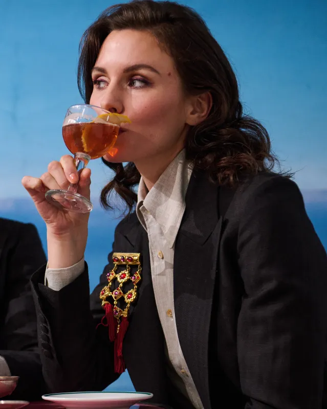 Blouse - Beige linen hidden-button-down sold by Maximilian Mogg