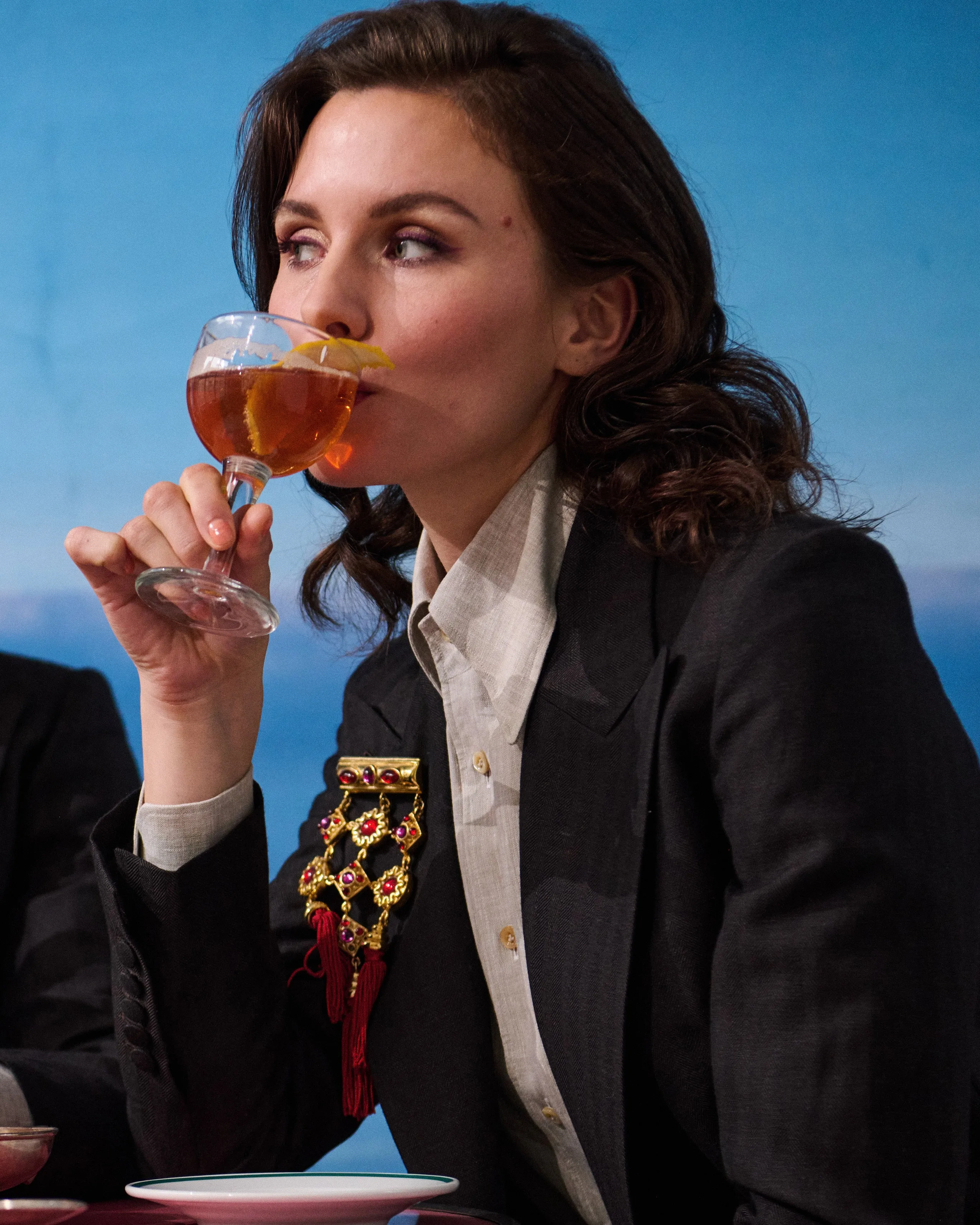 Blouse - Beige linen hidden-button-down sold by Maximilian Mogg