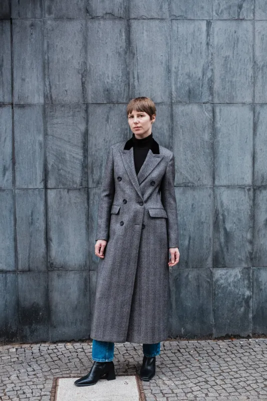 Overcoat - Midgrey Herringbone by Delfino sold by Maximilian Mogg