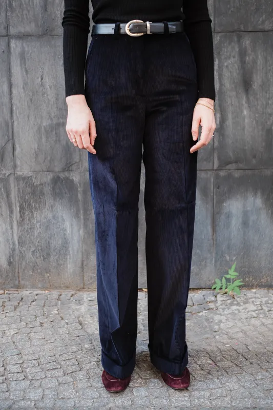 Trousers - Navy medium-whale corduroy sold by Maximilian Mogg