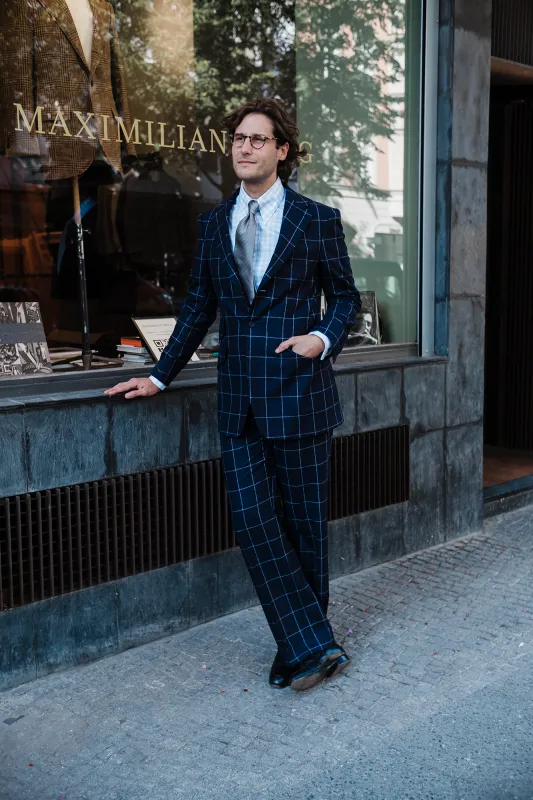 Suit - navy windowpane flannel made by Maximilian Mogg
