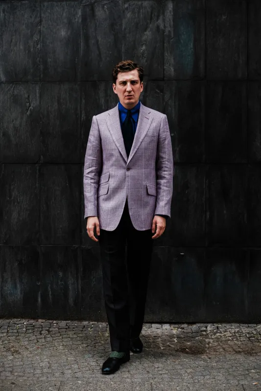 Jacket - Lilac-purple-pink checked linen by Maison Hellard (exclusive Flamant Rose) made by Maximilian Mogg