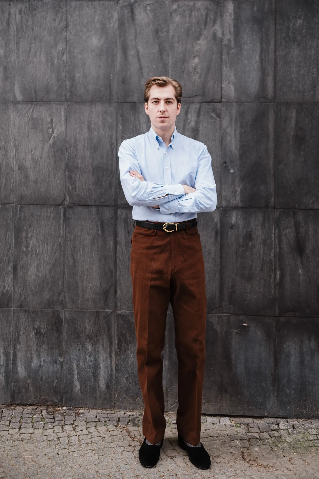 Chino - Reddish brown cotton twill sold by Maximilian Mogg