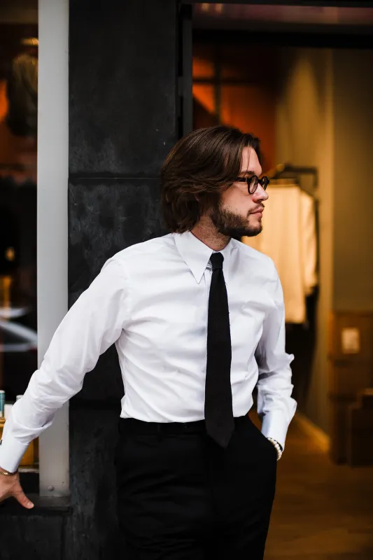 Shirt - White pinpoint spearpoint tab sold by Maximilian Mogg