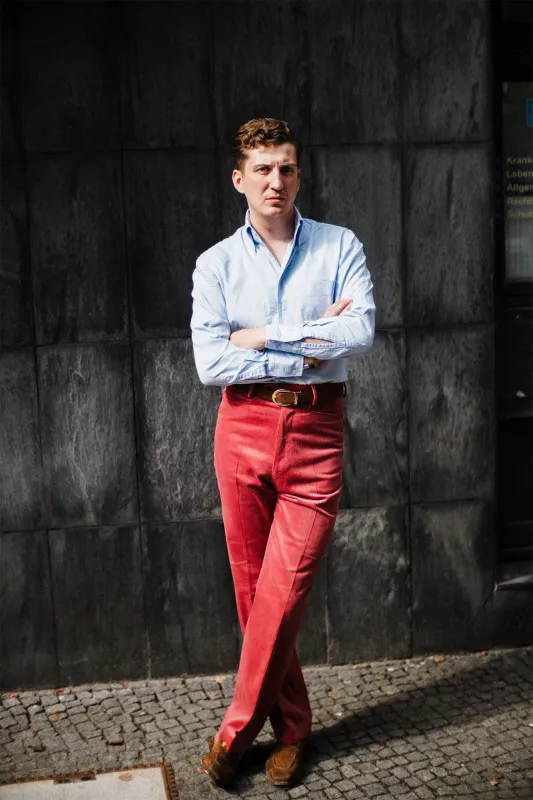 Trousers - Candy coral medium wale corduroy sold by Maximilian Mogg