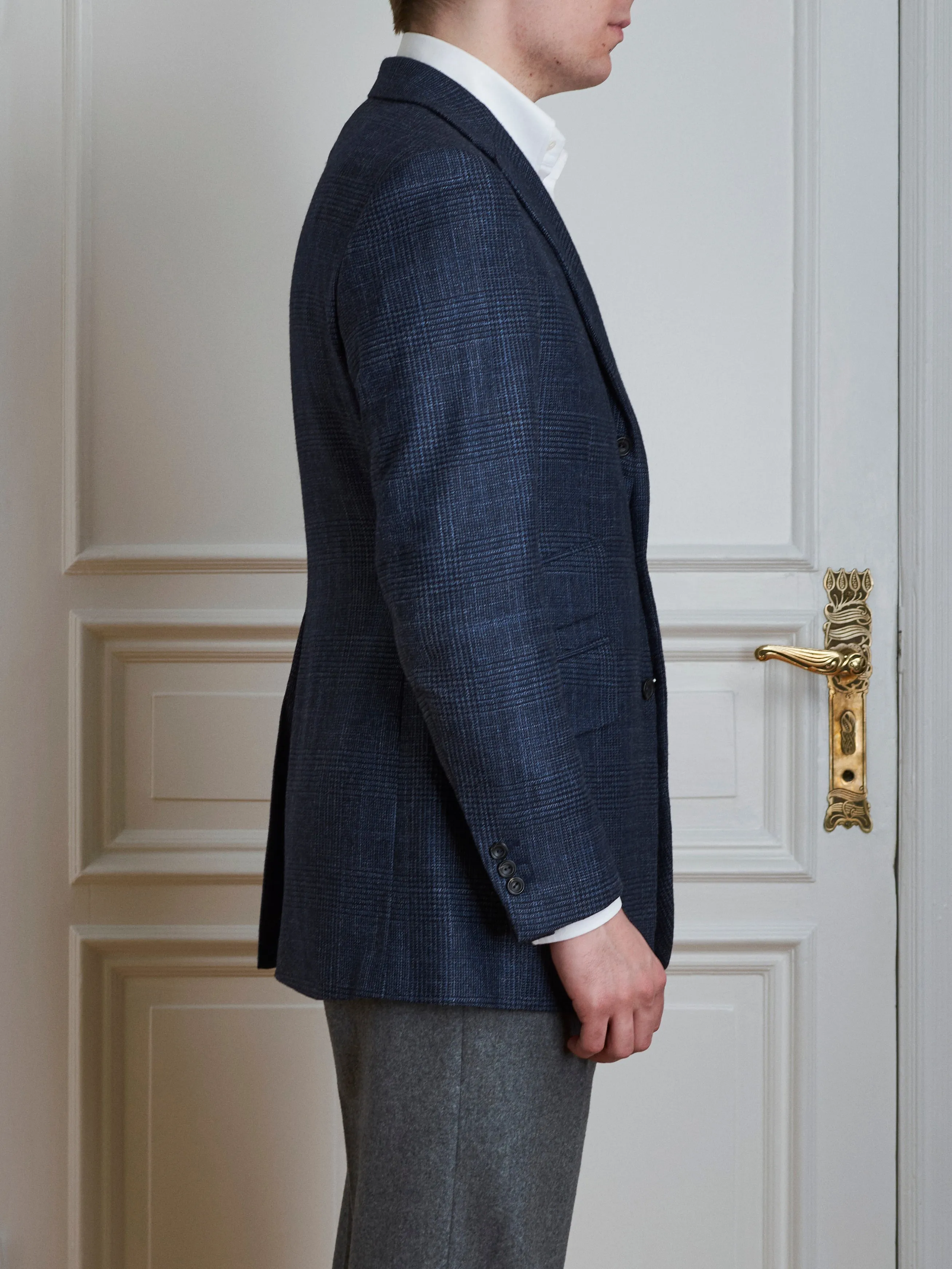 Jacket - Navy glencheck wool-silk-cashmere blend sold by Maximilian Mogg product image thumbnail 3